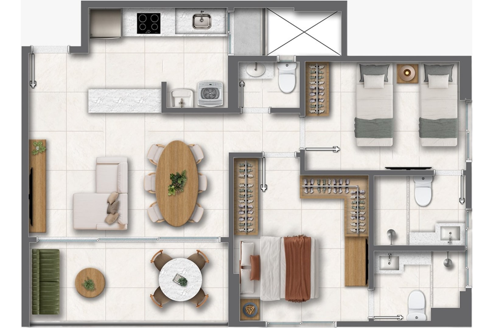 Planta tipo 1 - 70,07m² de área privativa